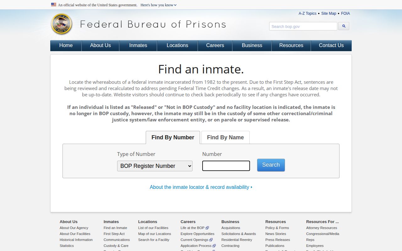 BOP fallback locator for a USMS custody release inquiry