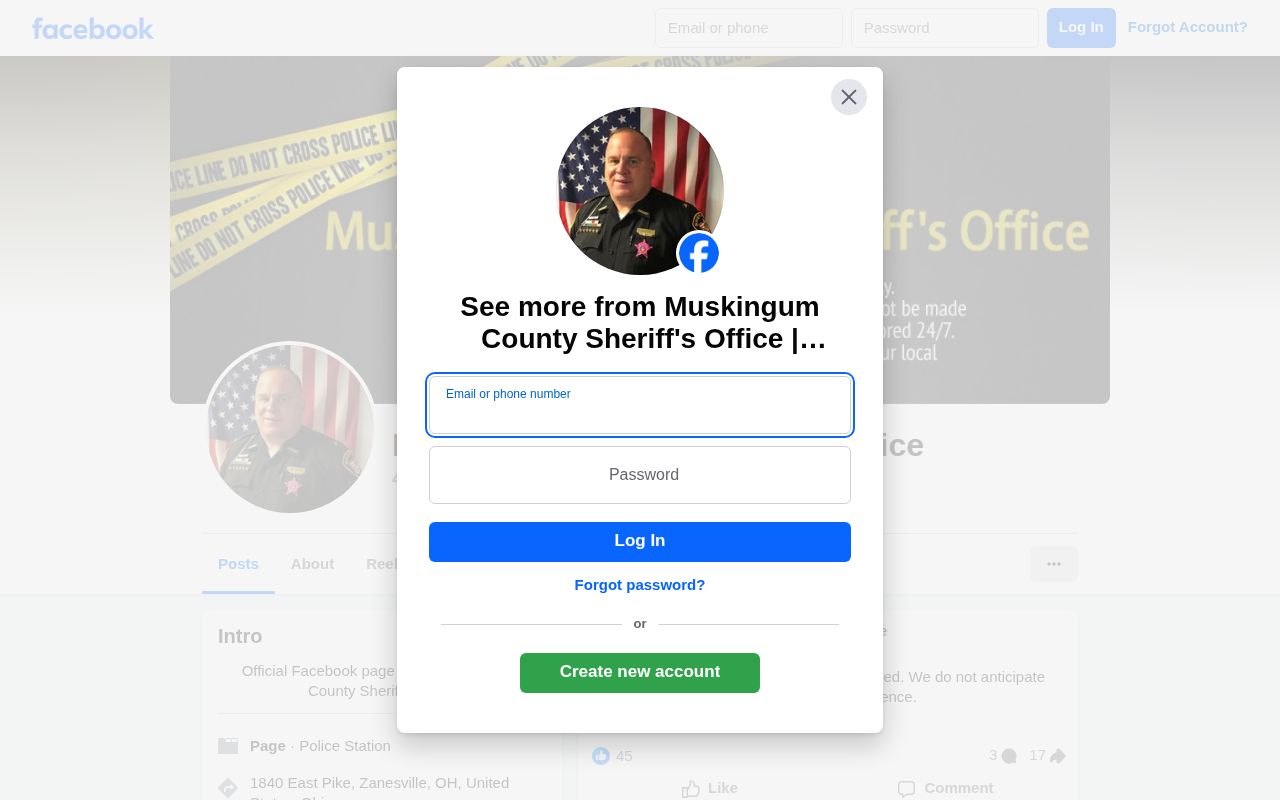 Muskingum County sheriff social post with episodic image not a release record